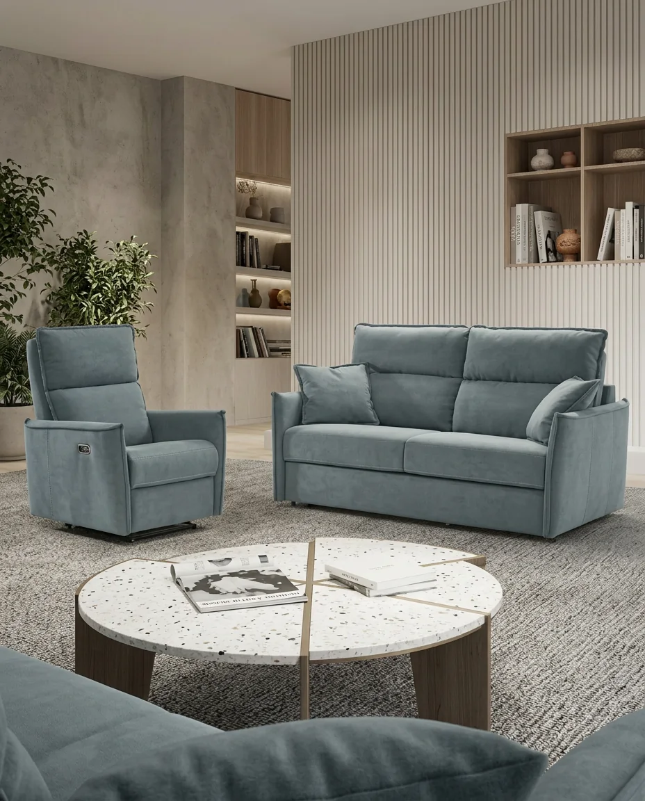 Salón moderno con sofá y sillón